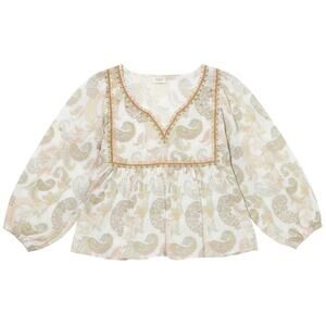 World Market Top Floral Paisley Boho Cottage Prairie Peasant Puff Sleeve S/M